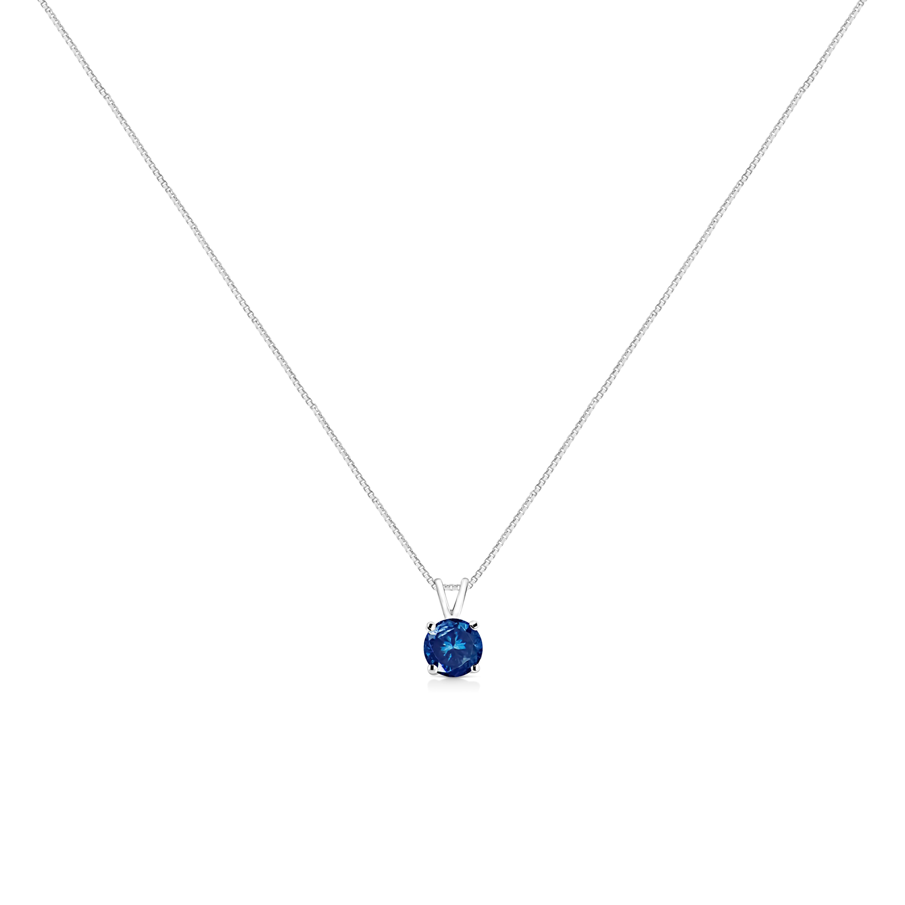 10K White Gold 1/4 Cttw Round Brilliant Cut Lab Grown Blue Diamond 4-Prong Solitaire Pendant Necklace (Blue Color, VS2-SI1 Clarity) - 18"
