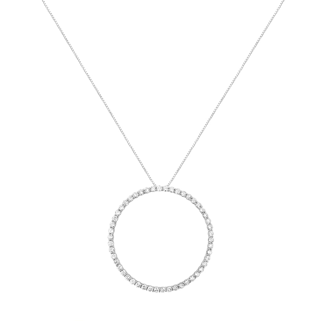 .925 Sterling Silver 4 cttw Prong Set, Round-Cut Diamond Open Circle Hoop 18" Pendant Necklace (J-K Color, I1-I2 Clarity)