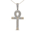 10K Yellow Gold 1 7/8 Cttw Round Diamond Ankh Men's Pendant Necklace