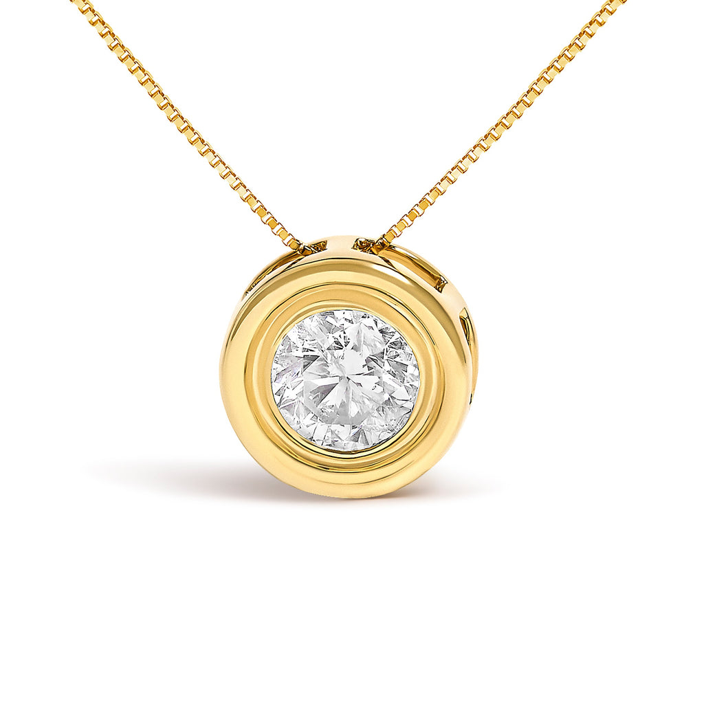 14K Yellow Gold 1 3/8 Cttw Bezel Set Round Diamond Solitaire Pendant Necklace