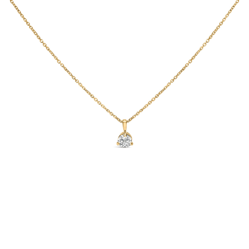 14K Yellow Gold 3/8 Cttw 3 Prong Martini Set Round Diamond Solitaire Pendant Necklace (G-H Color, SI2-I1 Clarity) - 18" Inches