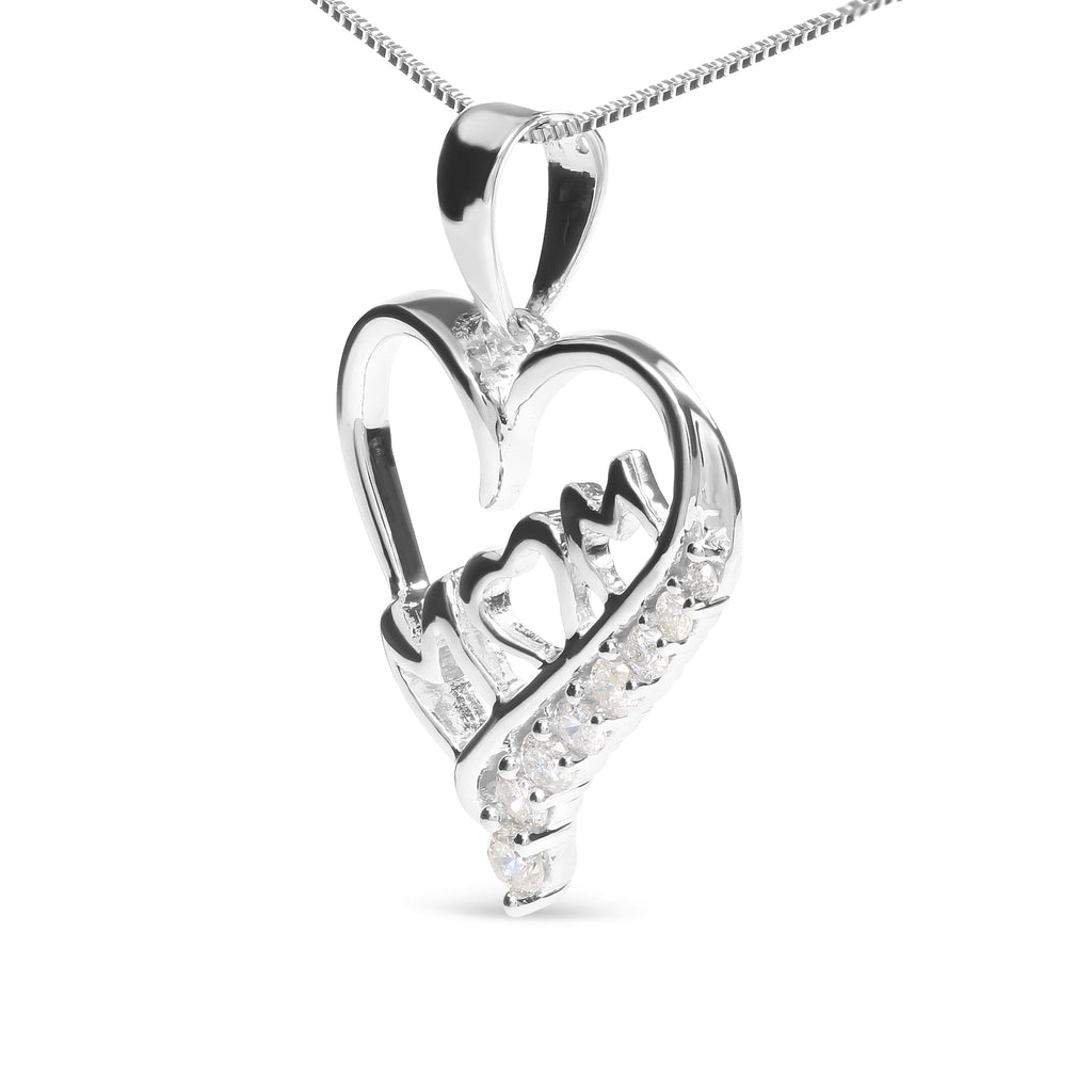 .925 Sterling Silver 1/4 Cttw Diamond  "Mom" and Open Heart 18" Pendant Necklace (I-J Color, I2-I3 Clarity)