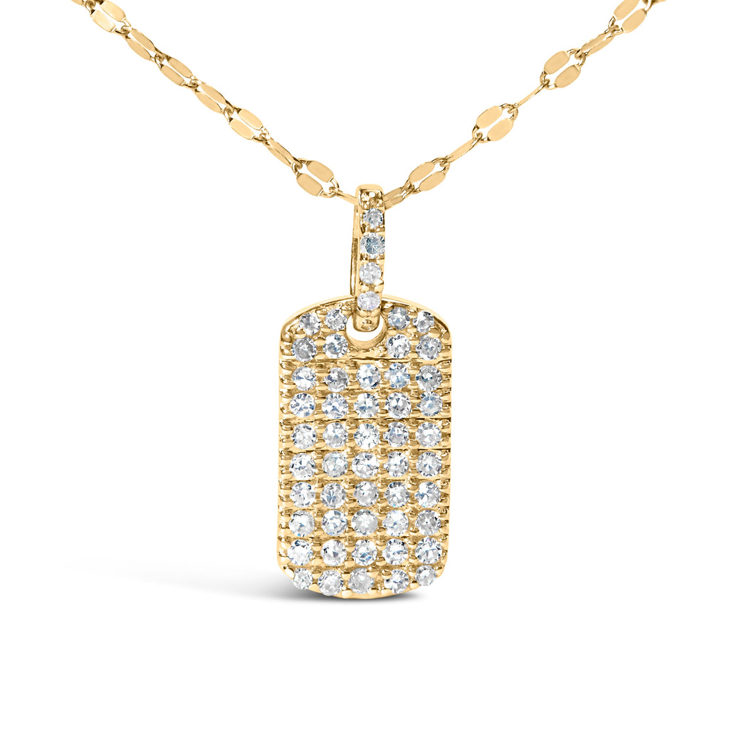 14K Yellow Gold 1/3 Cttw Diamond Dog Tag Pendant Necklaces 18"