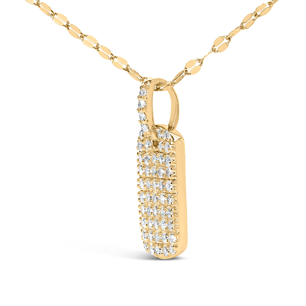 14K Yellow Gold 1/3 Cttw Diamond Dog Tag Pendant Necklaces 18"