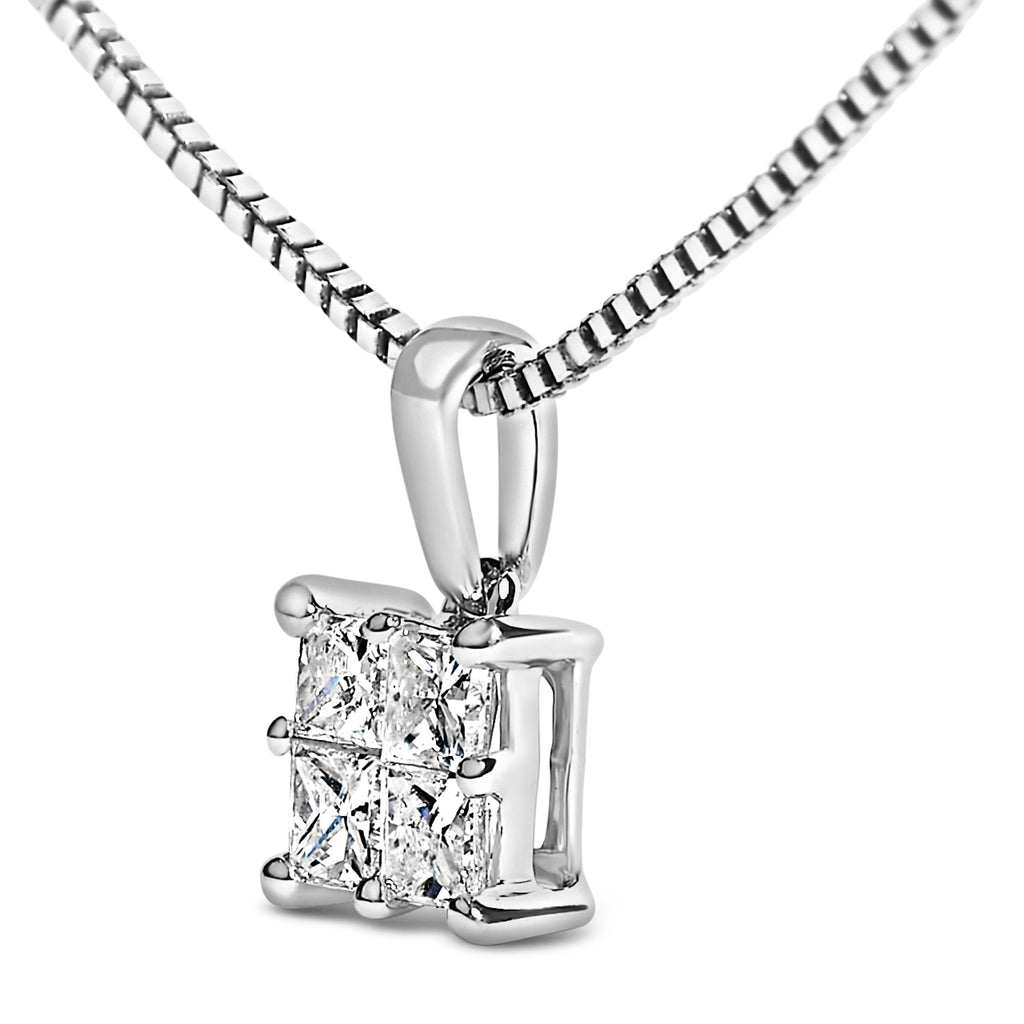 Sterling Silver 1/4 Cttw Princess Cut Diamond 4 Stone Pendant Necklace