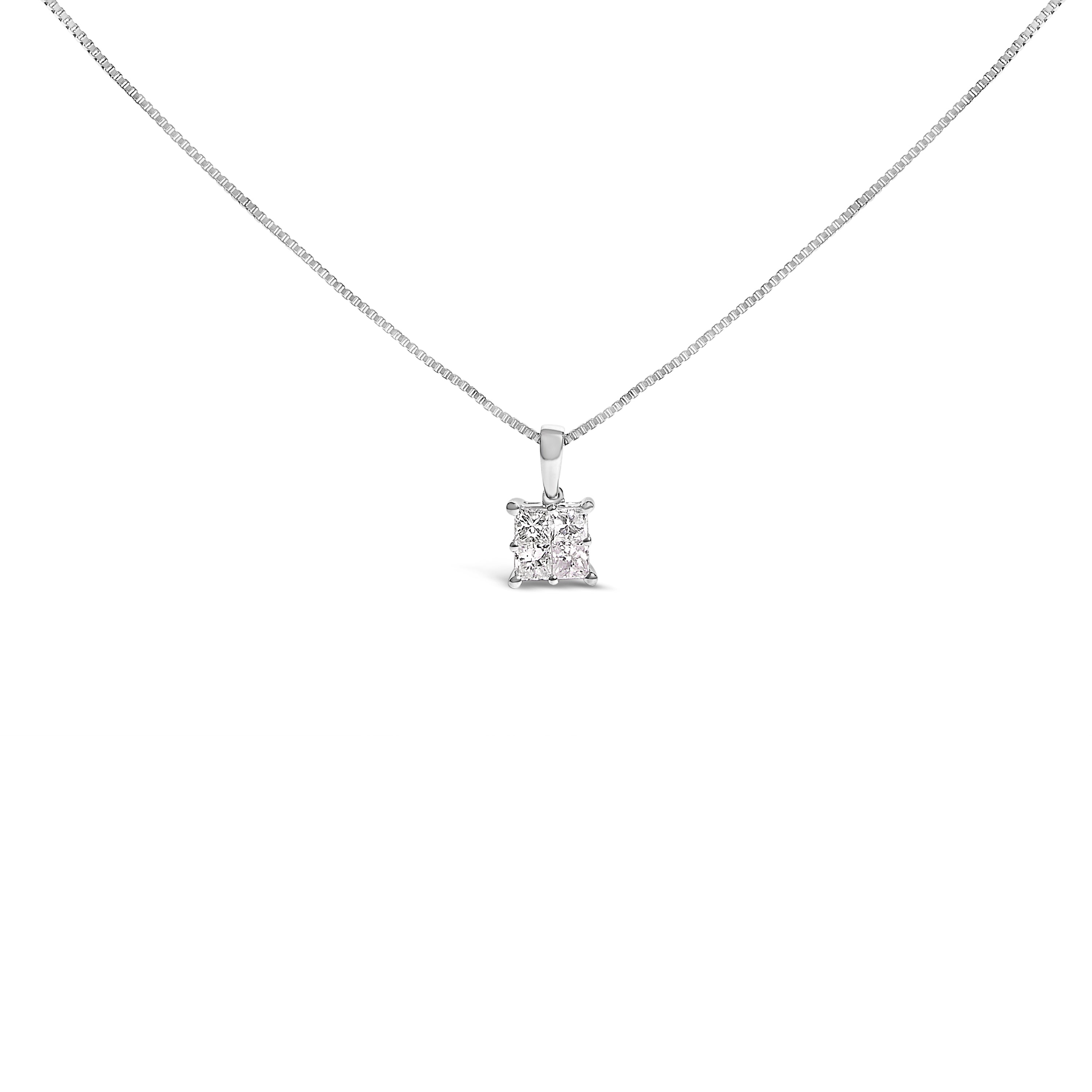 Sterling Silver 1/2 Cttw Princess-Cut Diamond 4 Stone Pendant Necklace