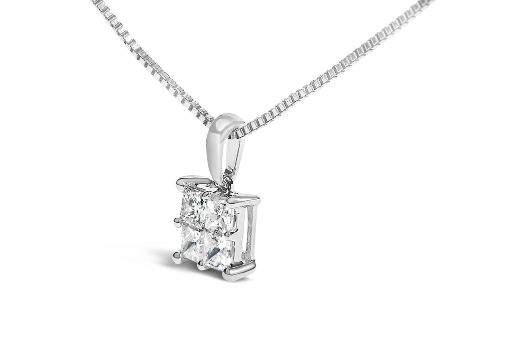 Sterling Silver 1/2 Cttw Princess-Cut Diamond 4 Stone Pendant Necklace