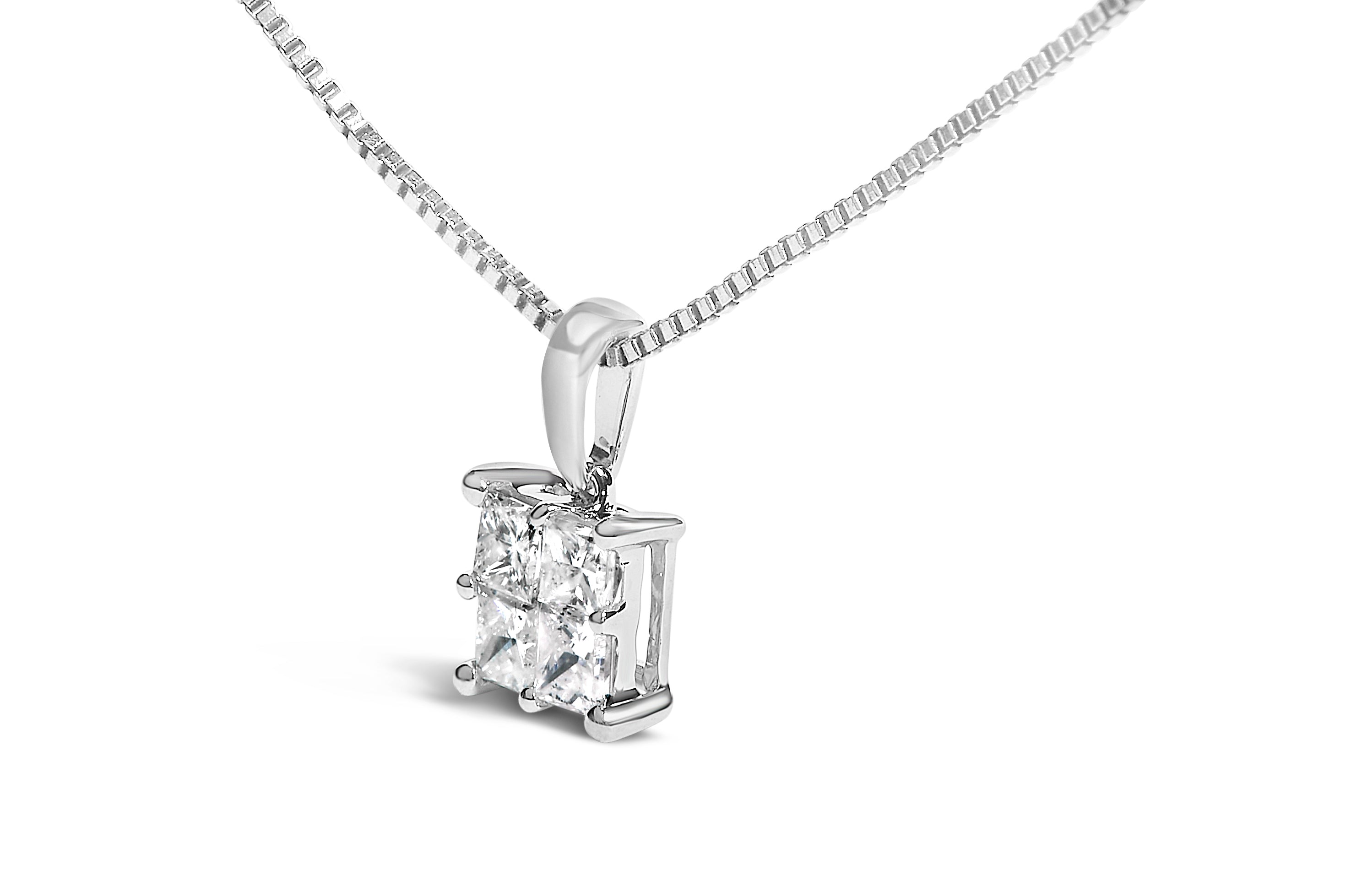 Sterling Silver 1/2 Cttw Princess-Cut Diamond 4 Stone Pendant Necklace