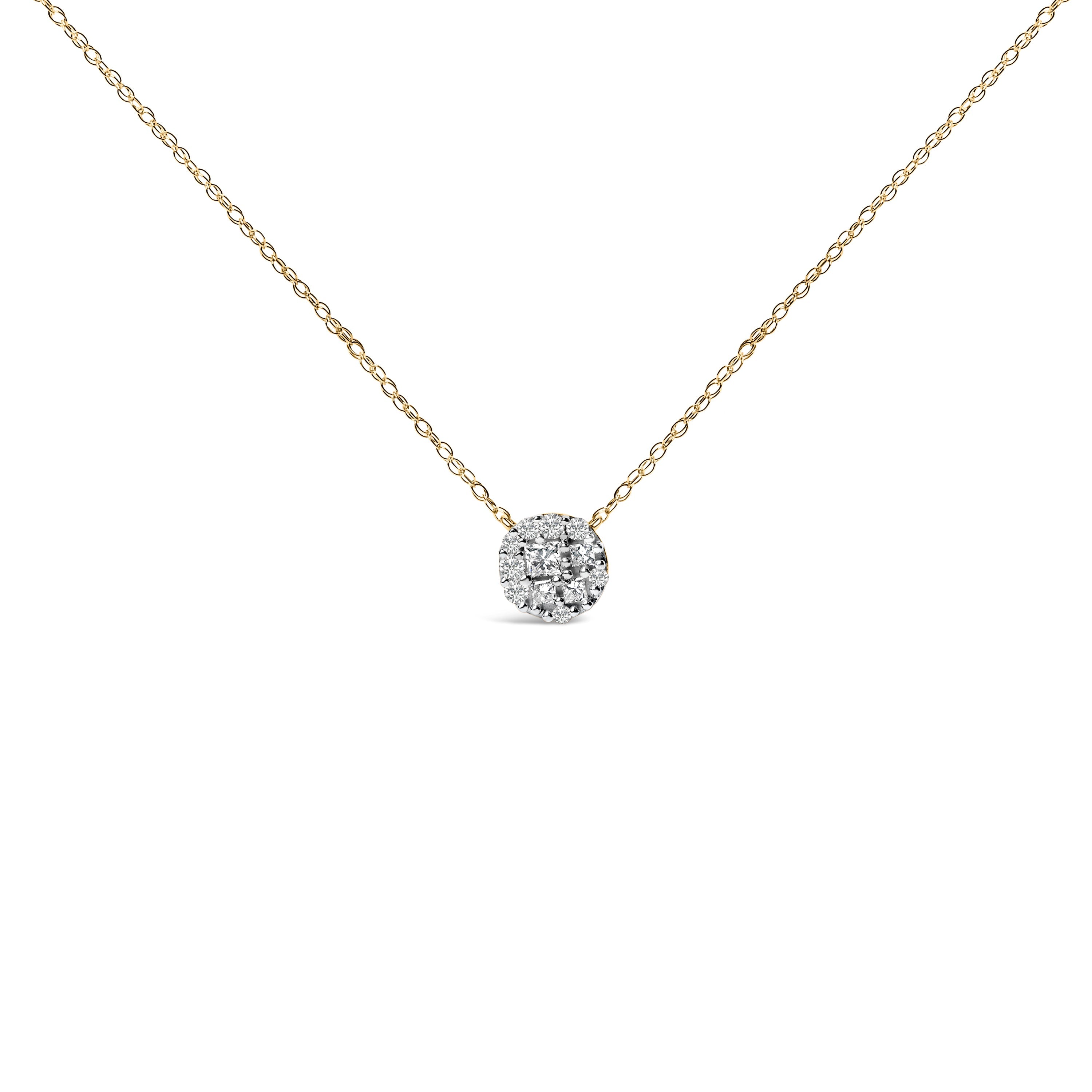 14K Yellow Gold Plated Sterling Silver 3/8 Cttw Diamond Cluster Pendant Necklace