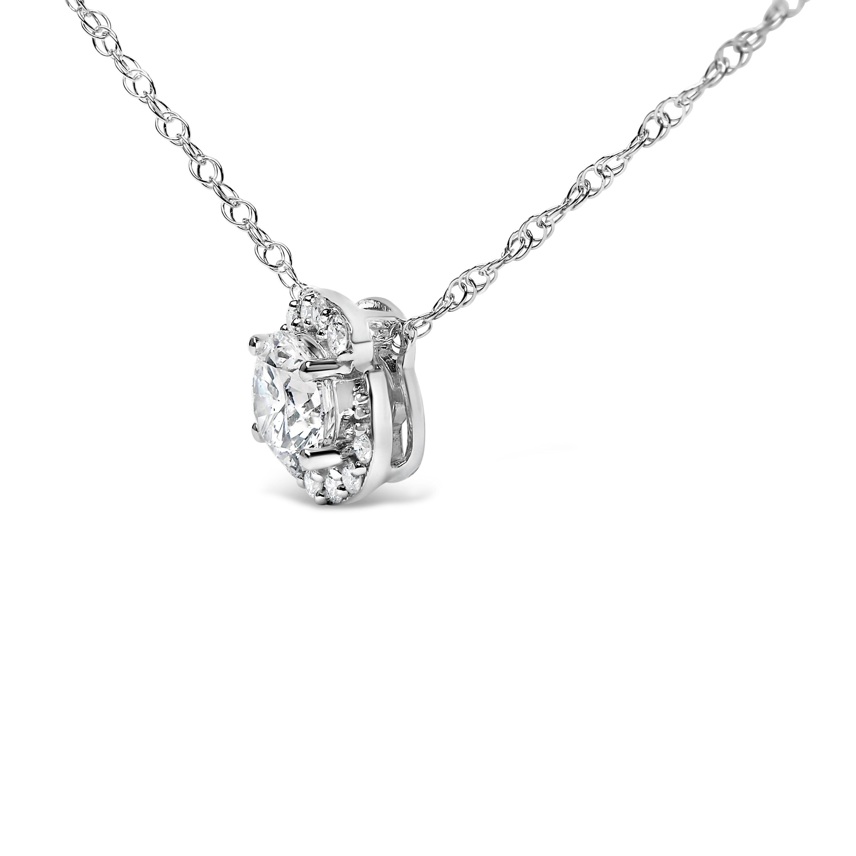 .925 Sterling Silver 1.0 Cttw Lab Grown Round-Cut Diamond Pendant Necklace 18"
