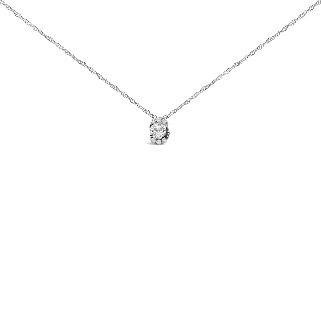 Sterling Silver 1/2 Cttw Lab Grown Diamond Oval Halo Pendant Necklace