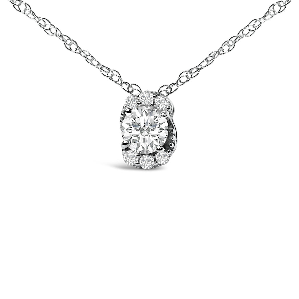 Sterling Silver 1/2 Cttw Lab Grown Diamond Oval Halo Pendant Necklace