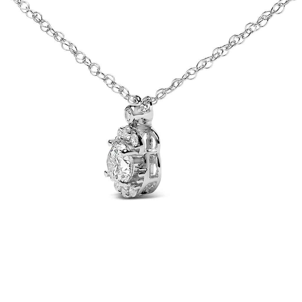 Sterling Silver 5/8 Cttw Lab Grown Diamond Oval Halo Pendant Necklace
