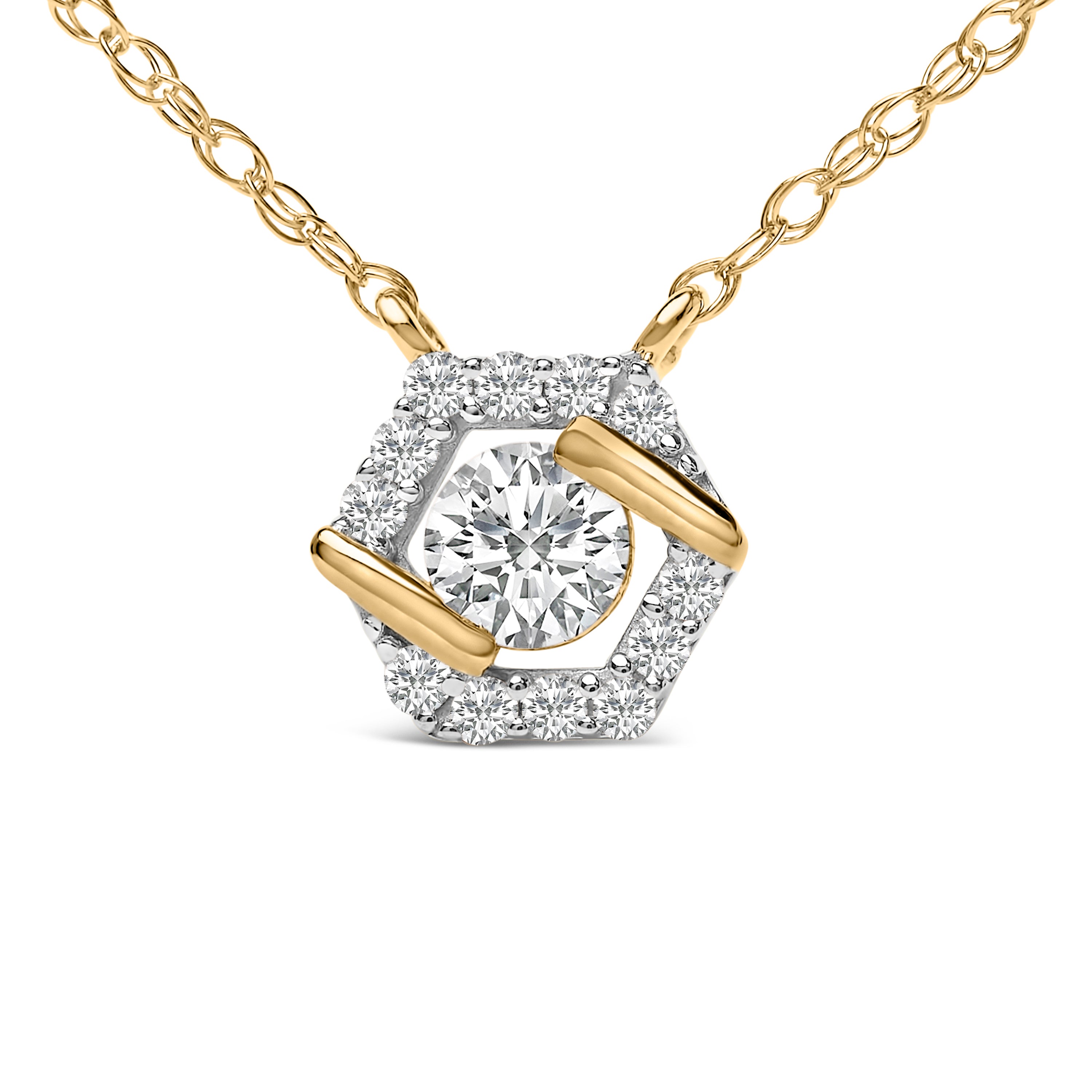 14K Yellow Gold Plated Sterling Silver 3/8 Cttw Lab Grown Diamond Hex Halo Pendant Necklace