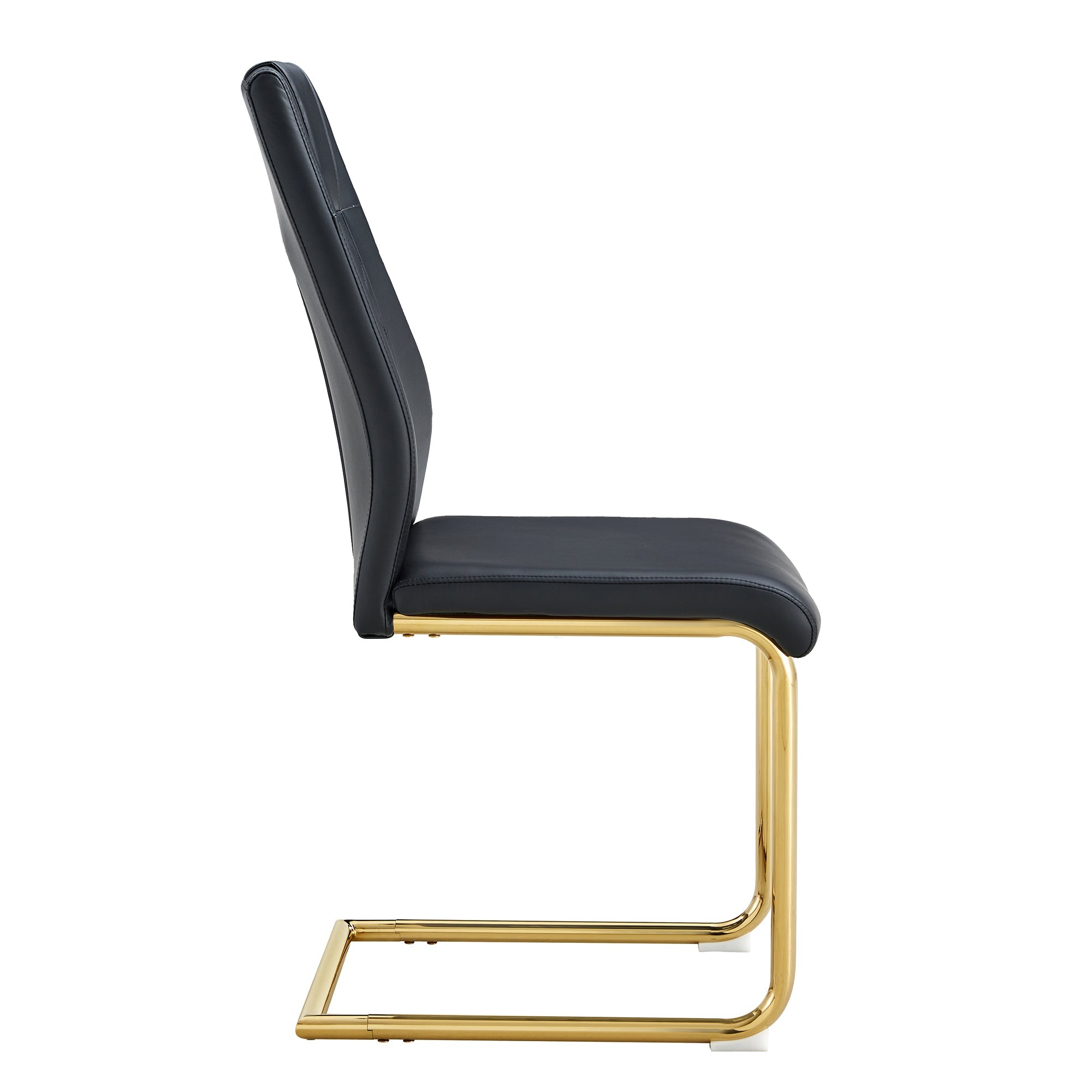 Modern dining chairs with faux leather padded seats, dining room chairs, gold metal leg upholstered chairs, suitable for kitchens, living rooms, bedrooms, and offices, set of 6 (black+PU leather)C-001