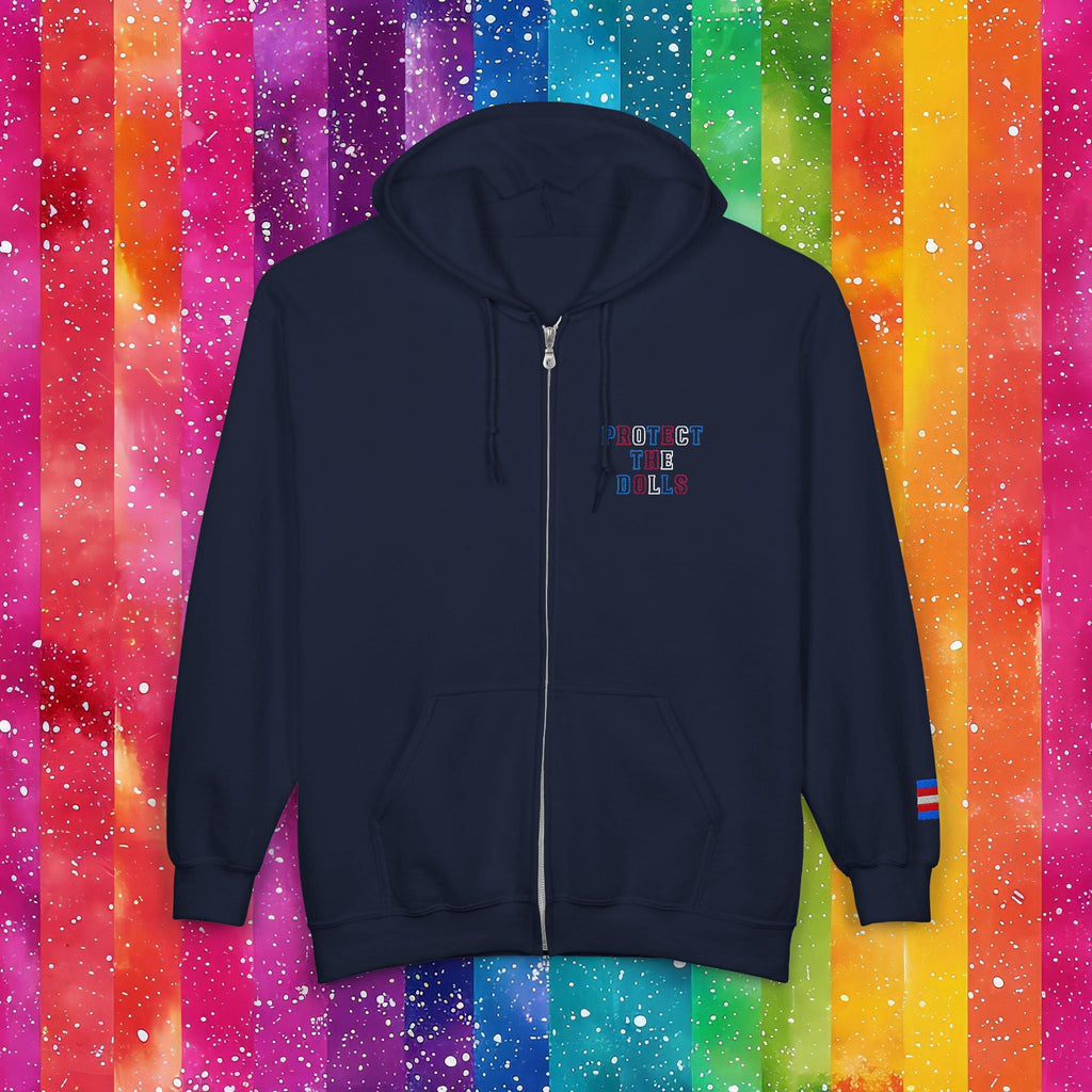 Bespattered Facade Protect the Dolls LGBTQ+ Pride Trans Support Embroidered Full-Zip Hoodie