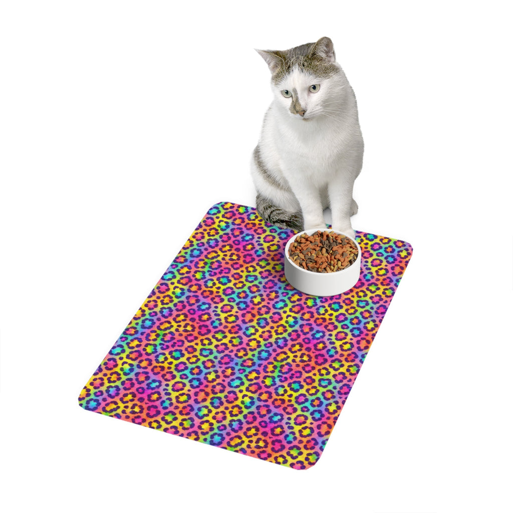 Bespattered Facade Rainbow Leopard Pet Food Mat