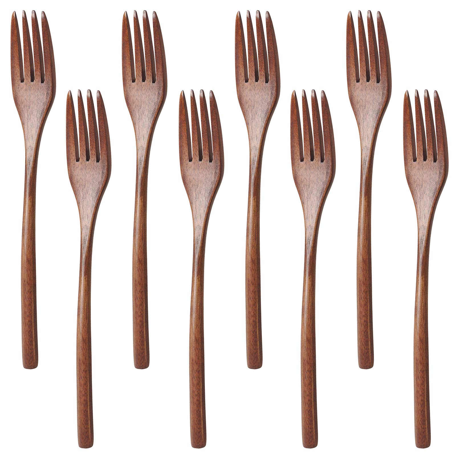 8 Pack Wooden Forks findTop 9 Inch Long Handle Reusable Japanese Style Handmade Kitchen Utensil Wood Forks for Pasta Fruit Salad Noodles