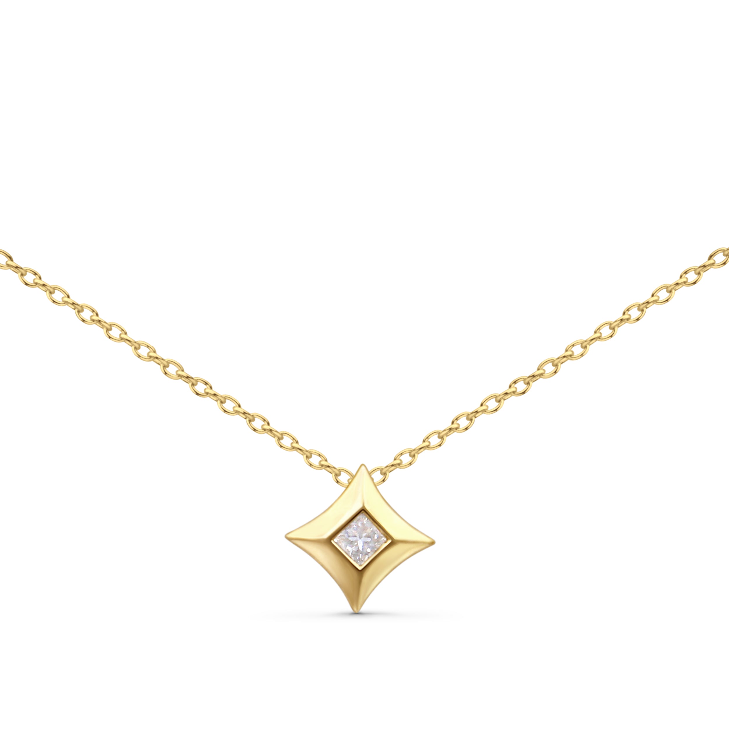 10K Yellow Gold 1/5 Cttw Bezel Set Princess Diamond Kite Shaped Solitaire Pendent Necklace