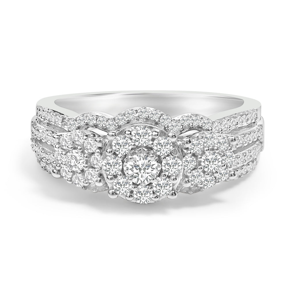 .925 Sterling Silver 1.0 Cttw Diamond Engagement Ring and Soldered Wedding Band Set