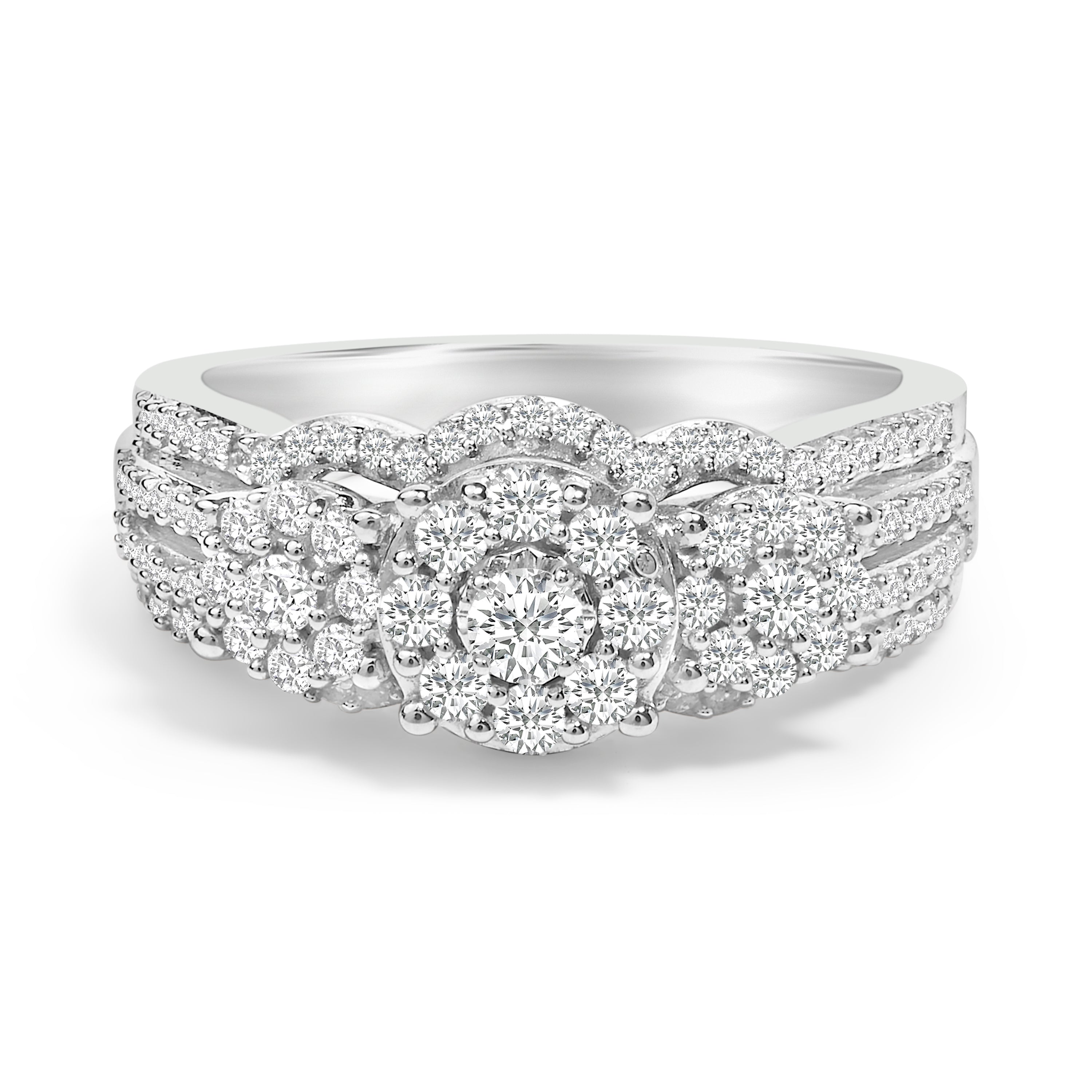 .925 Sterling Silver 1.0 Cttw Diamond Engagement Ring and Soldered Wedding Band Set