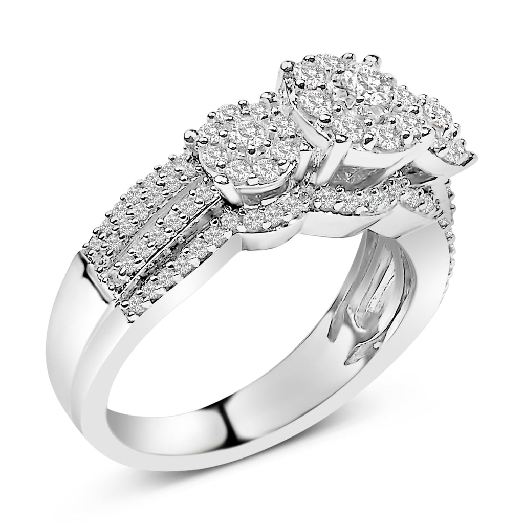 .925 Sterling Silver 1.0 Cttw Diamond Engagement Ring and Soldered Wedding Band Set