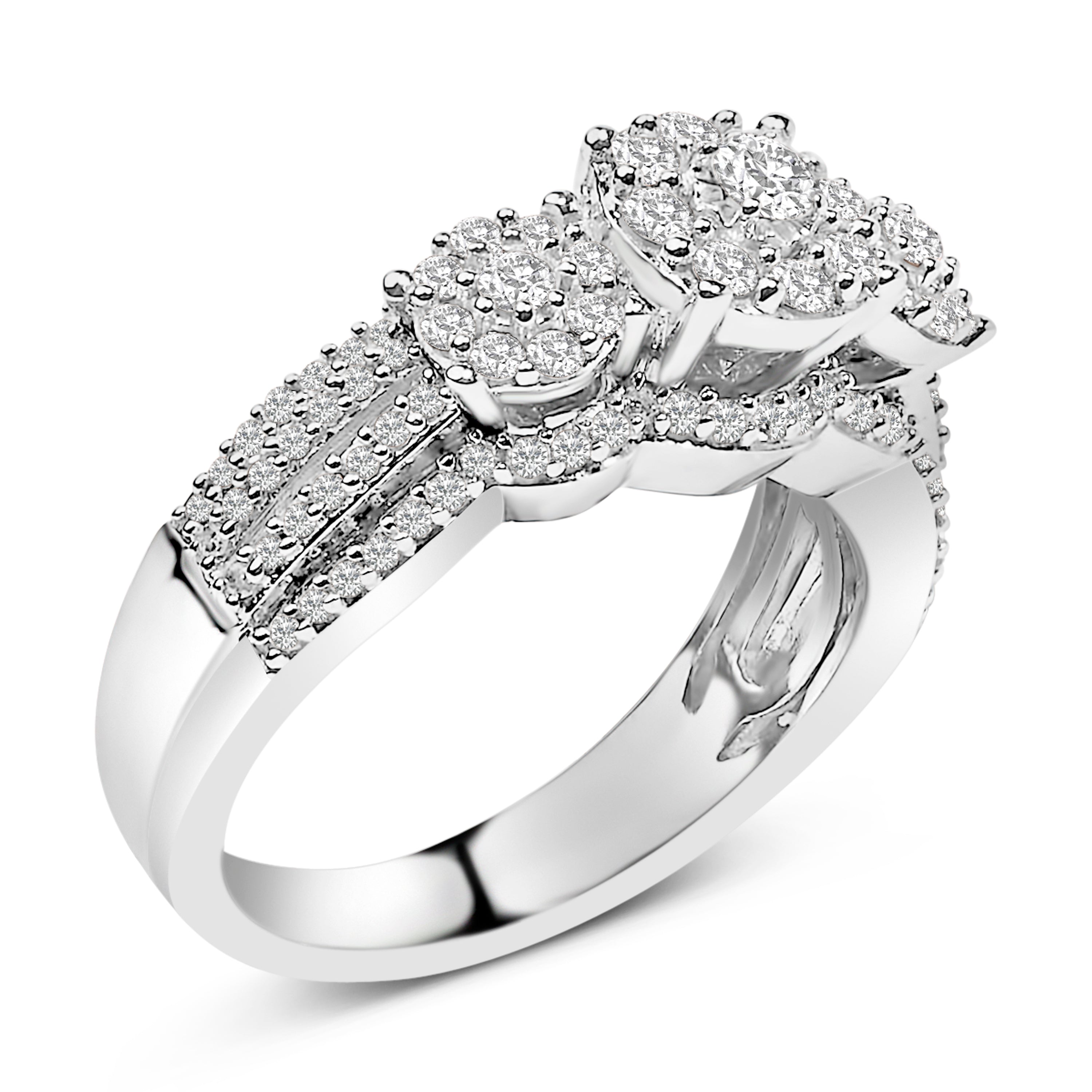 .925 Sterling Silver 1.0 Cttw Diamond Engagement Ring and Soldered Wedding Band Set