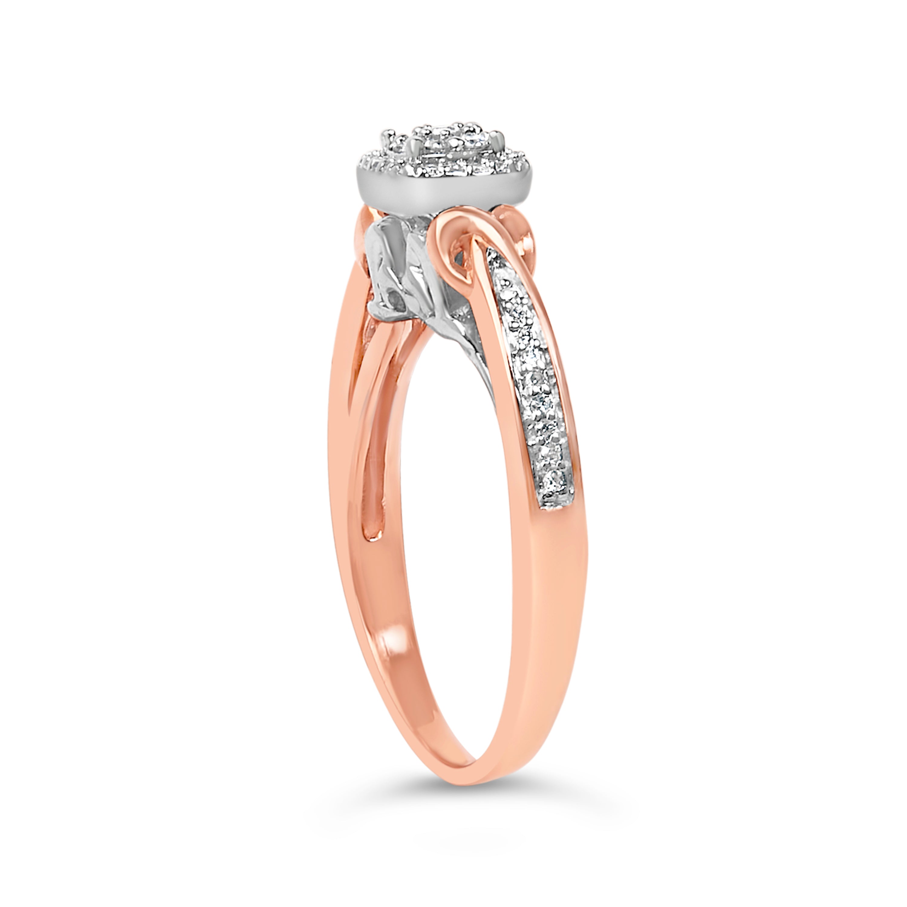 14K Rose Gold Plated Sterling Silver 1/6 Cttw Diamond Knot Cluster Ring