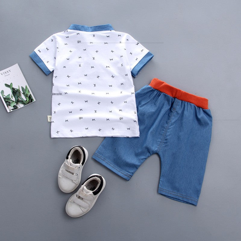 Korean Style Short Sleeve Baby Outfit Set with Print