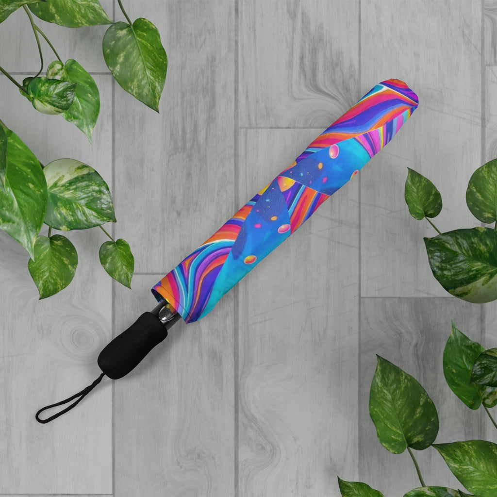 Bespattered Facade Trippy Rainbow Foldable Umbrella — Compact Semi-Automatic Rain Parasol