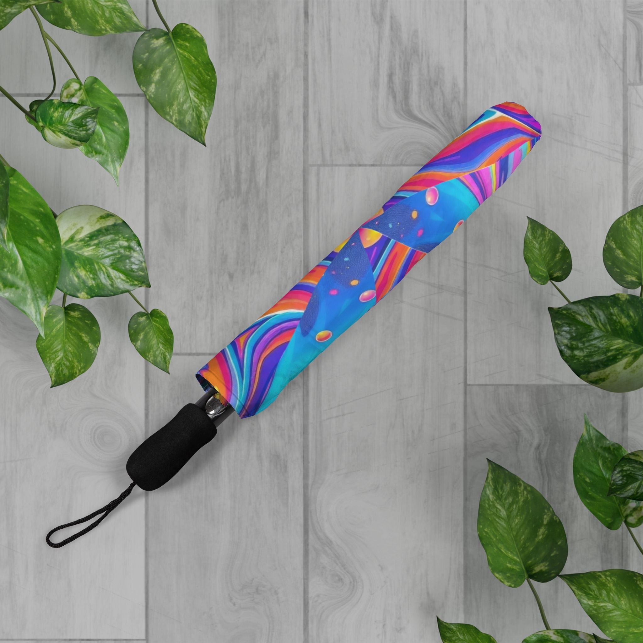 Bespattered Facade Trippy Rainbow Foldable Umbrella — Compact Semi-Automatic Rain Parasol