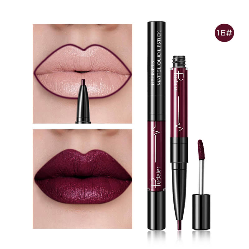 Pudaier 2-in-1 Matte Lip Gloss & Lip Liner - Agate Red