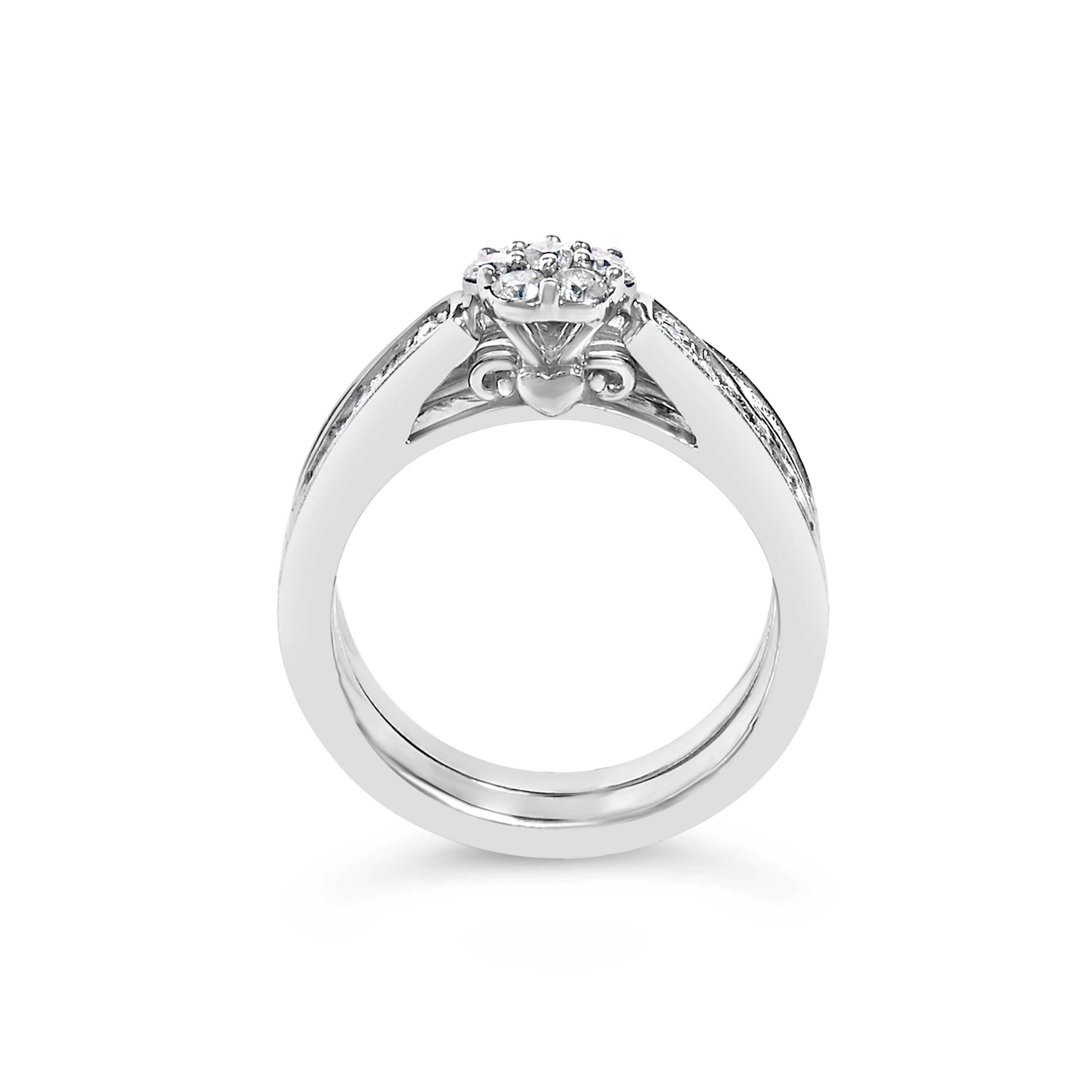 Sterling Silver 1/2 Cttw Diamond Cluster Flower Bridal Set