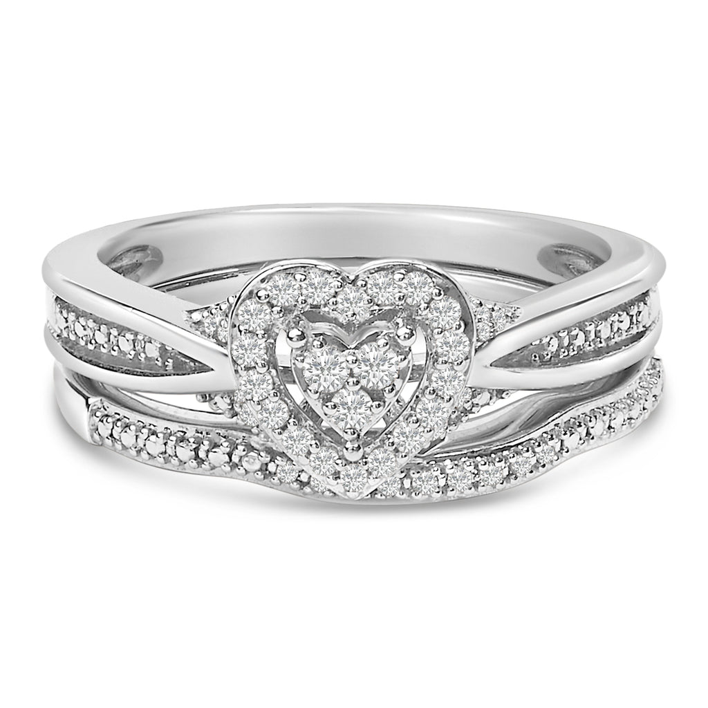 Sterling Silver 1/5 Cttw Diamond Heart Motif Bridal Set