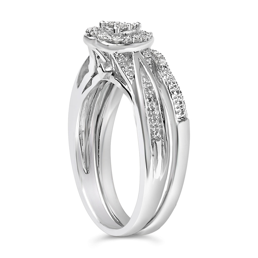 Sterling Silver 1/5 Cttw Diamond Heart Motif Bridal Set