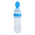 Baby Food FeederBaby Food Squeeze Dispensing Spoon Feeder Silicone Toddler Baby Feeding Spoon Fresh Food Cereal Squeeze Feeder Hot with SpoonSilicone Baby Feeding Supplies(Blue)