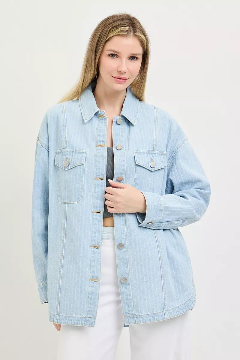 RISEN Oversized Stripe Denim Shaket