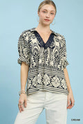 Umgee Two Tone Boarder Print Top