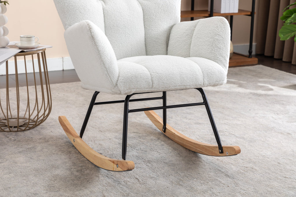 050-Teddy Fabric Rocking Gilder Nursery Chair For Living Room Indoor,Ivory