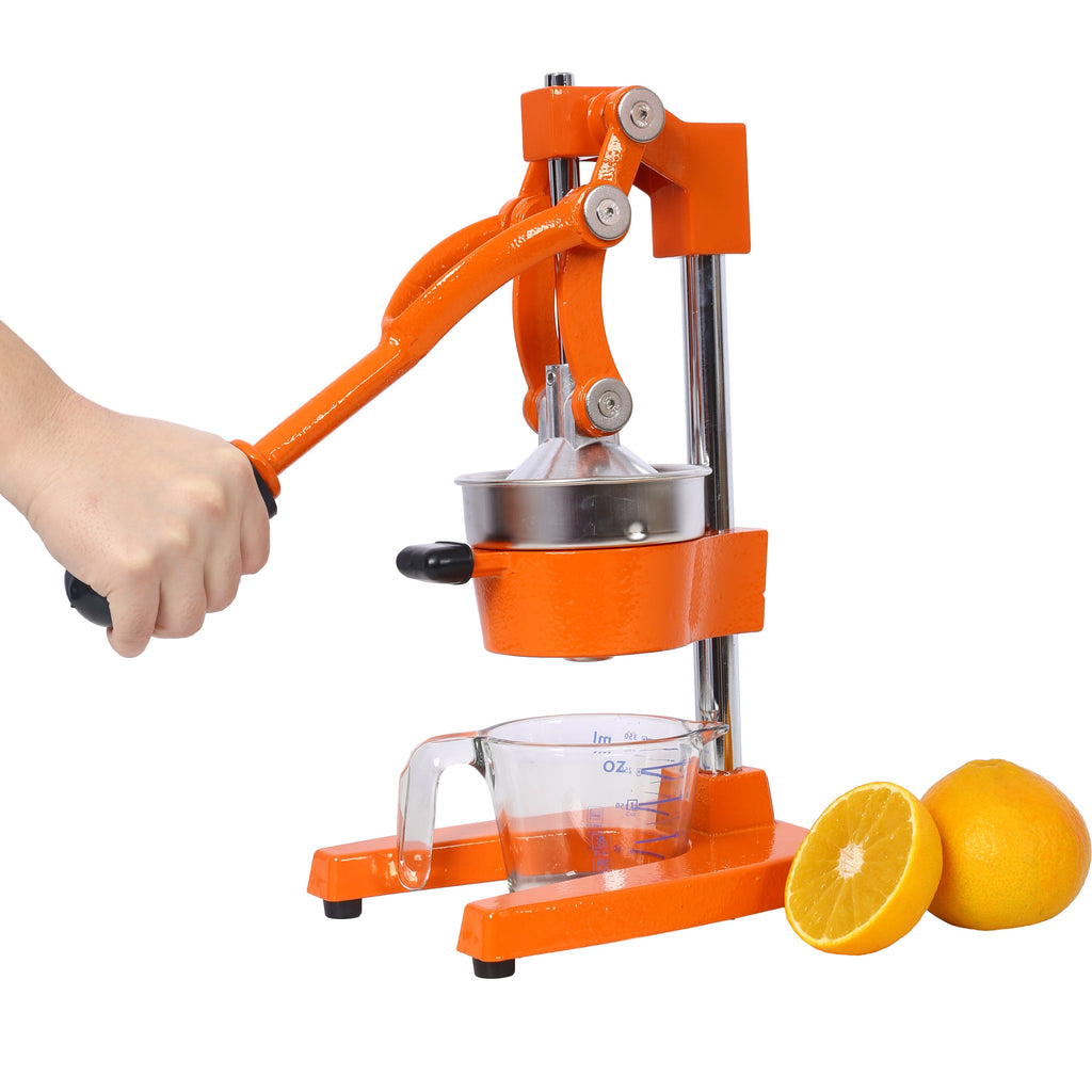 Cast Iron Citrus Juicer , Extra-Large Commercial Grade Manual Hand Press , Heavy Duty Countertop Squeezer for Fresh Orange Juice ,orange color
