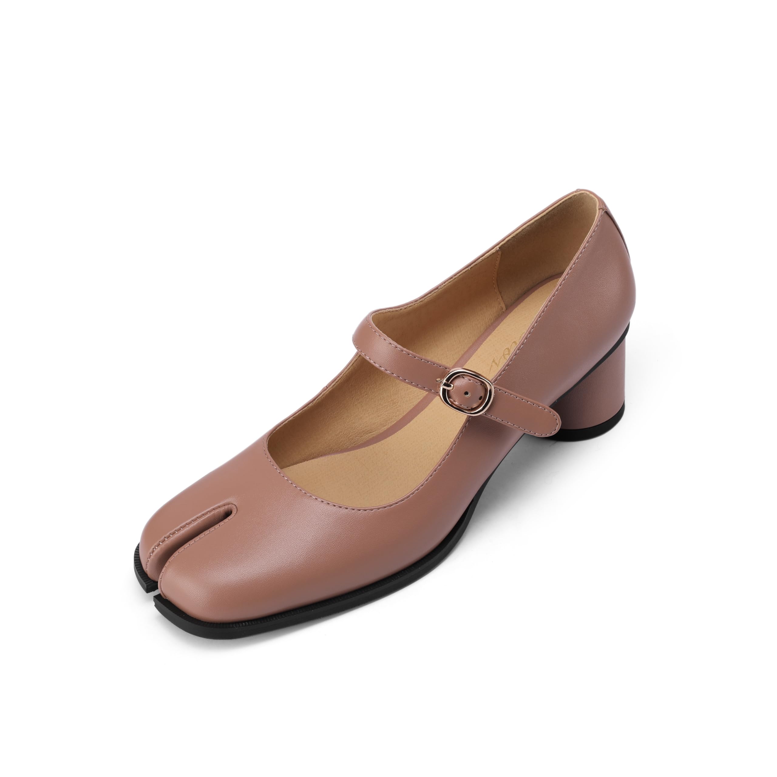 Cuctos Women Chunky Block High Heels Mary Janes Shoes Split Toe Tabi Shoes Ankle Strap Dress Pumps Shoes Brown