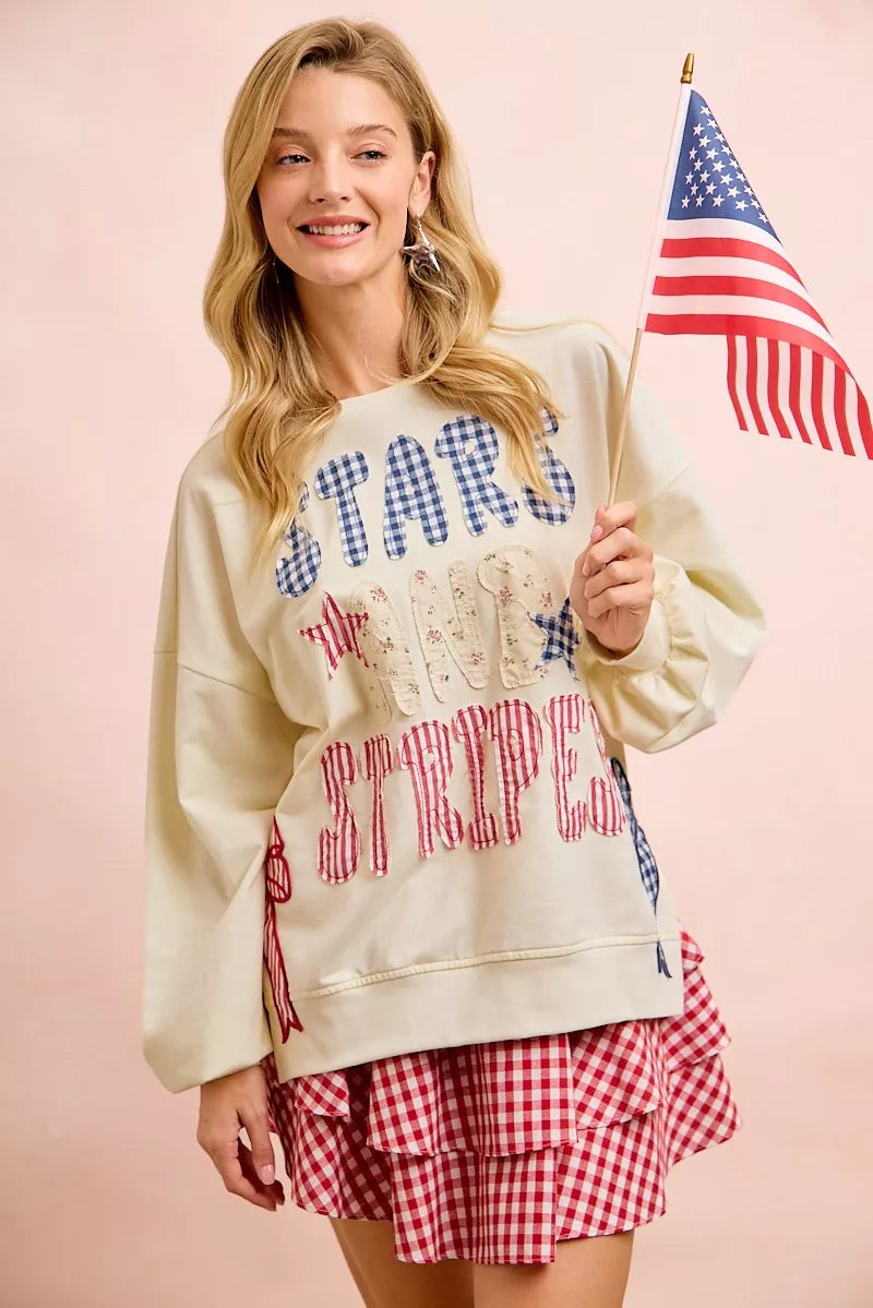 BiBi 4th Of July Stars And Stripes Patches Sweatshirt