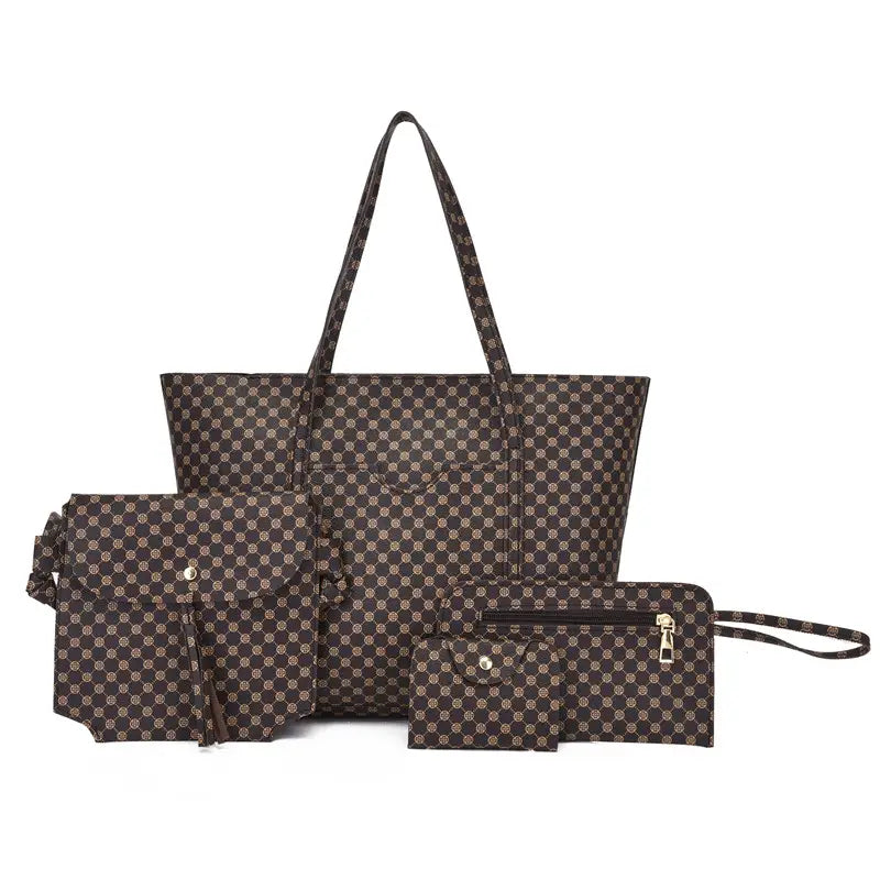 Stylish Geometric Tote Bag Set - Handbag, Clutch & Key Bag