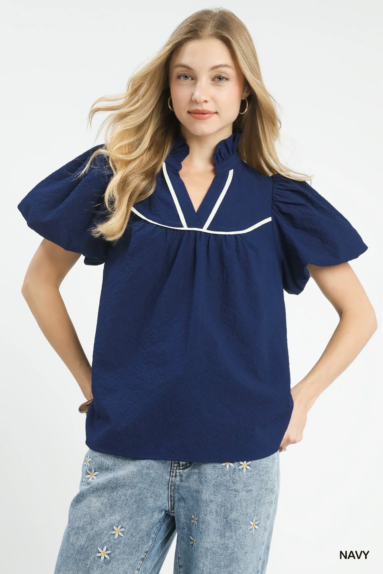 Umgee Textured Puff Sleeve Blouse