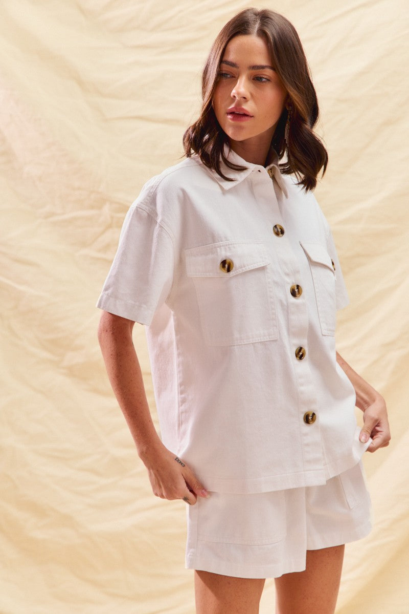 SO ME Button Down Denim Game Day Top and Shorts Set