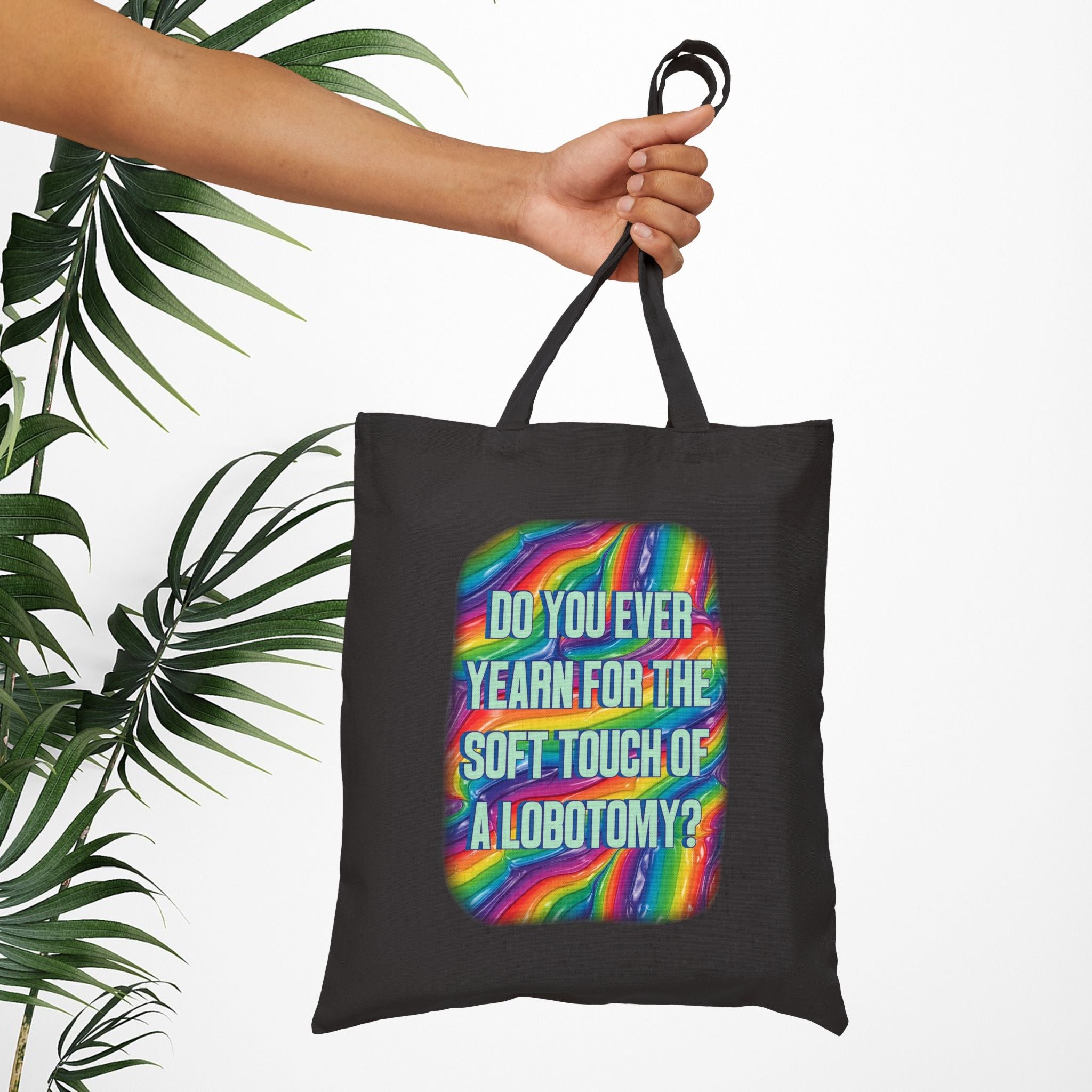 Bespattered Facade Rainbow "Lobotomy" Canvas Tote Bag Reusable Carryall