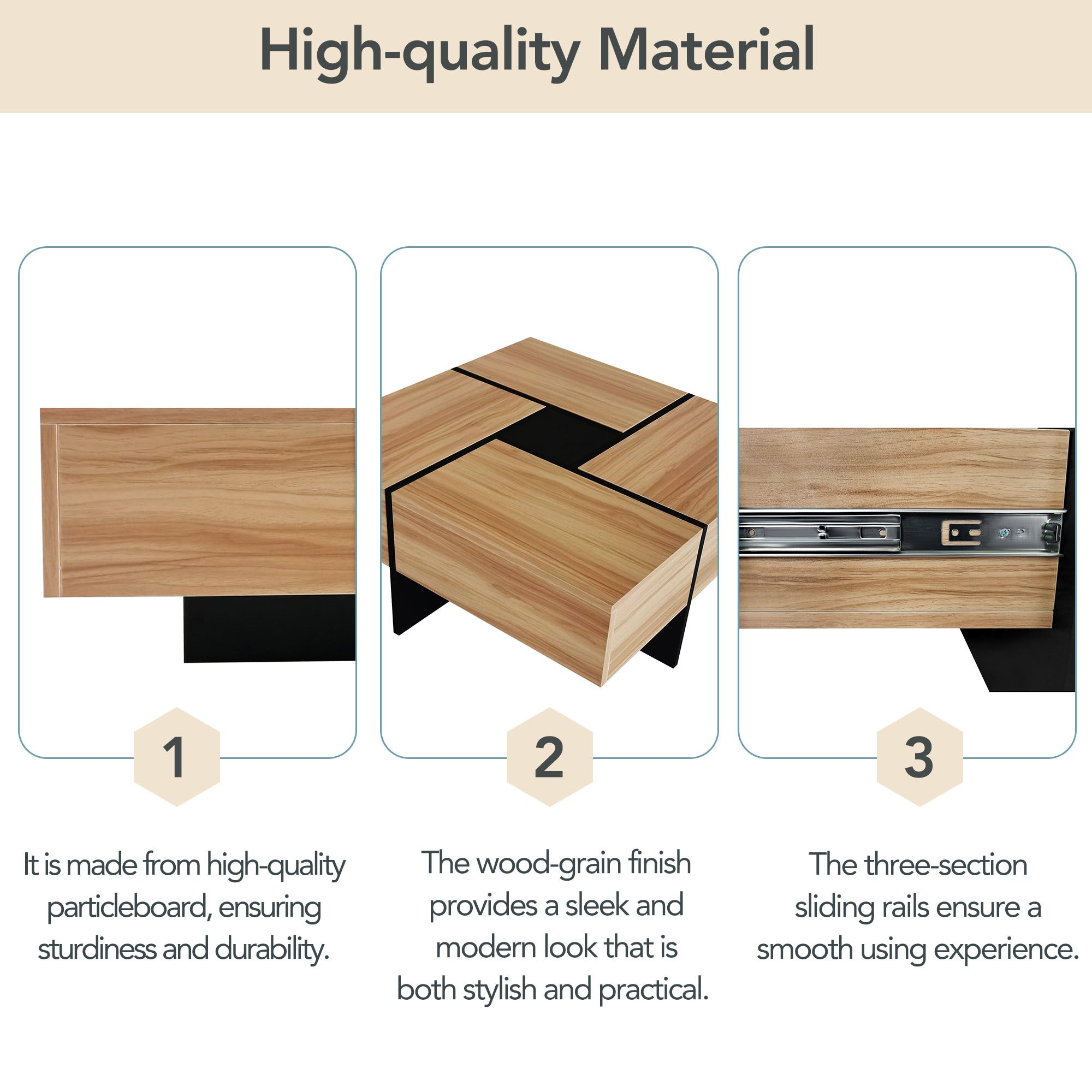 Hearth & Haven Wallace Coffee Table with 4 Hidden Storage Compartments, Brown