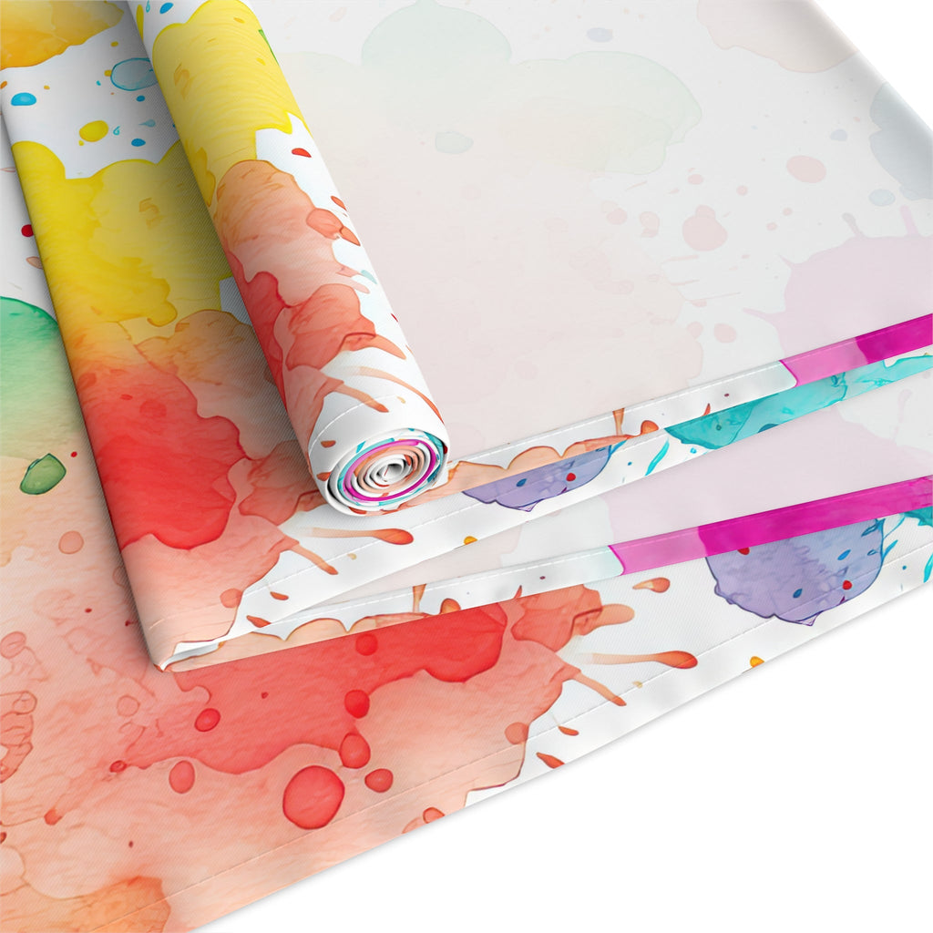 Bespattered Facade Rainbow Watercolor Paint Splatters Table Runner (2 sizes)