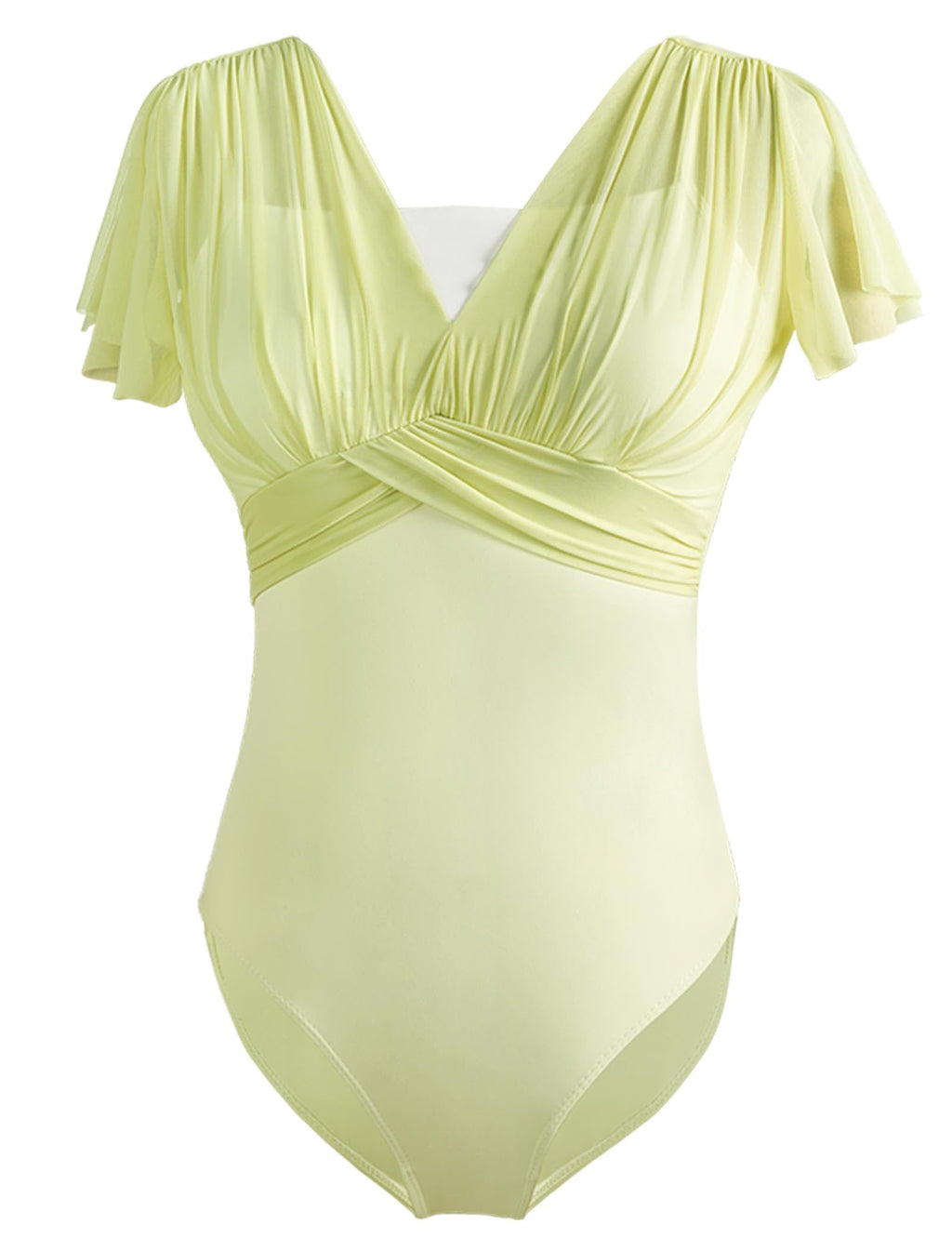 Daydance Ballerina Leotards for Women DanceFlutter Sleeve Faux-2 Piece Ballet Clothes Green
