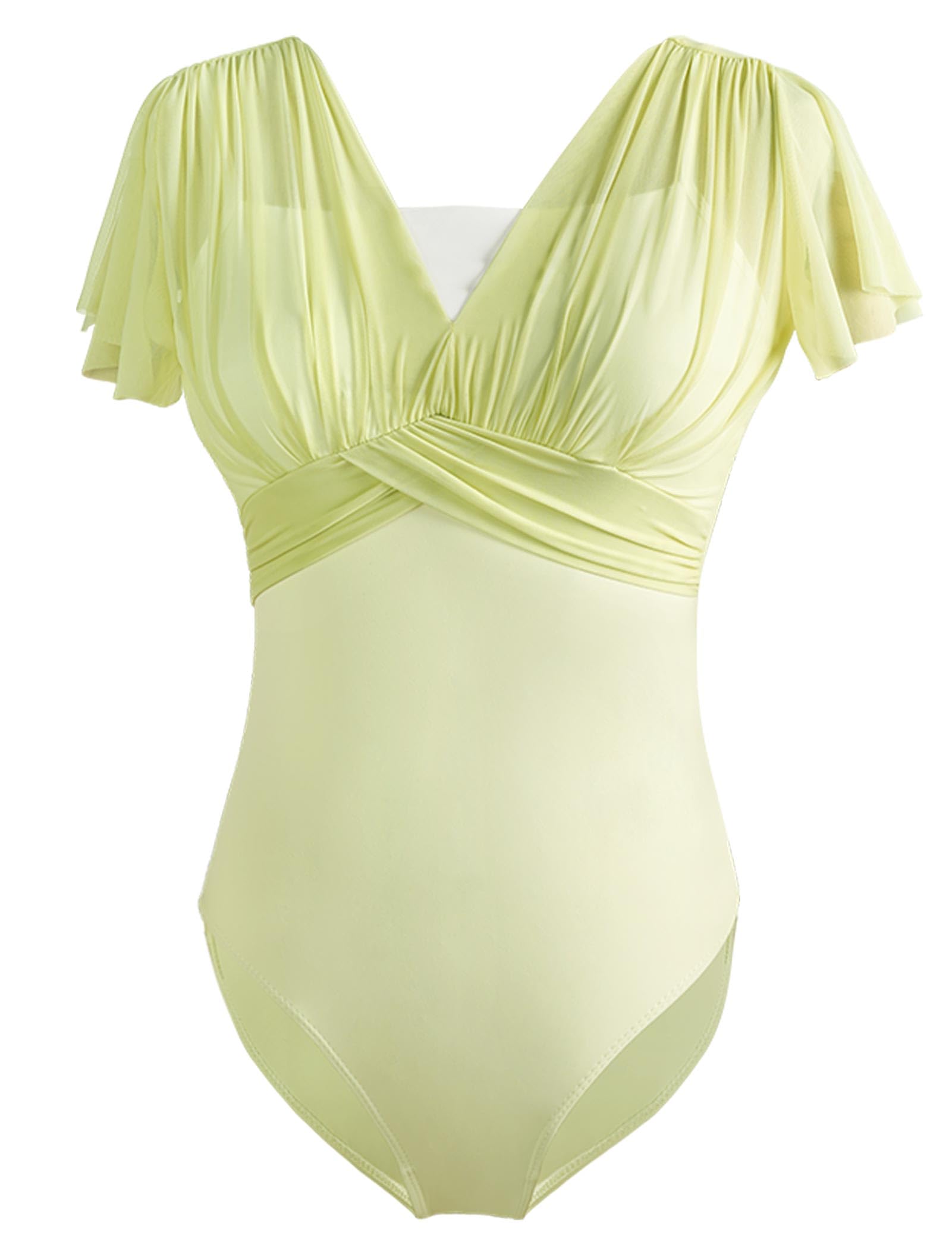 Daydance Ballerina Leotards for Women DanceFlutter Sleeve Faux-2 Piece Ballet Clothes Green